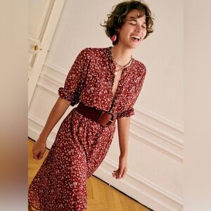 Sezane Alix Dress in Fleurs Bordeaux - Size 36/US 4